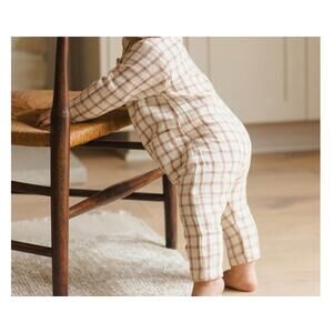 Quincy Mae Baby Cinnamon Plaid Pocketed Woven Jumpsuit Size 6-12 M
